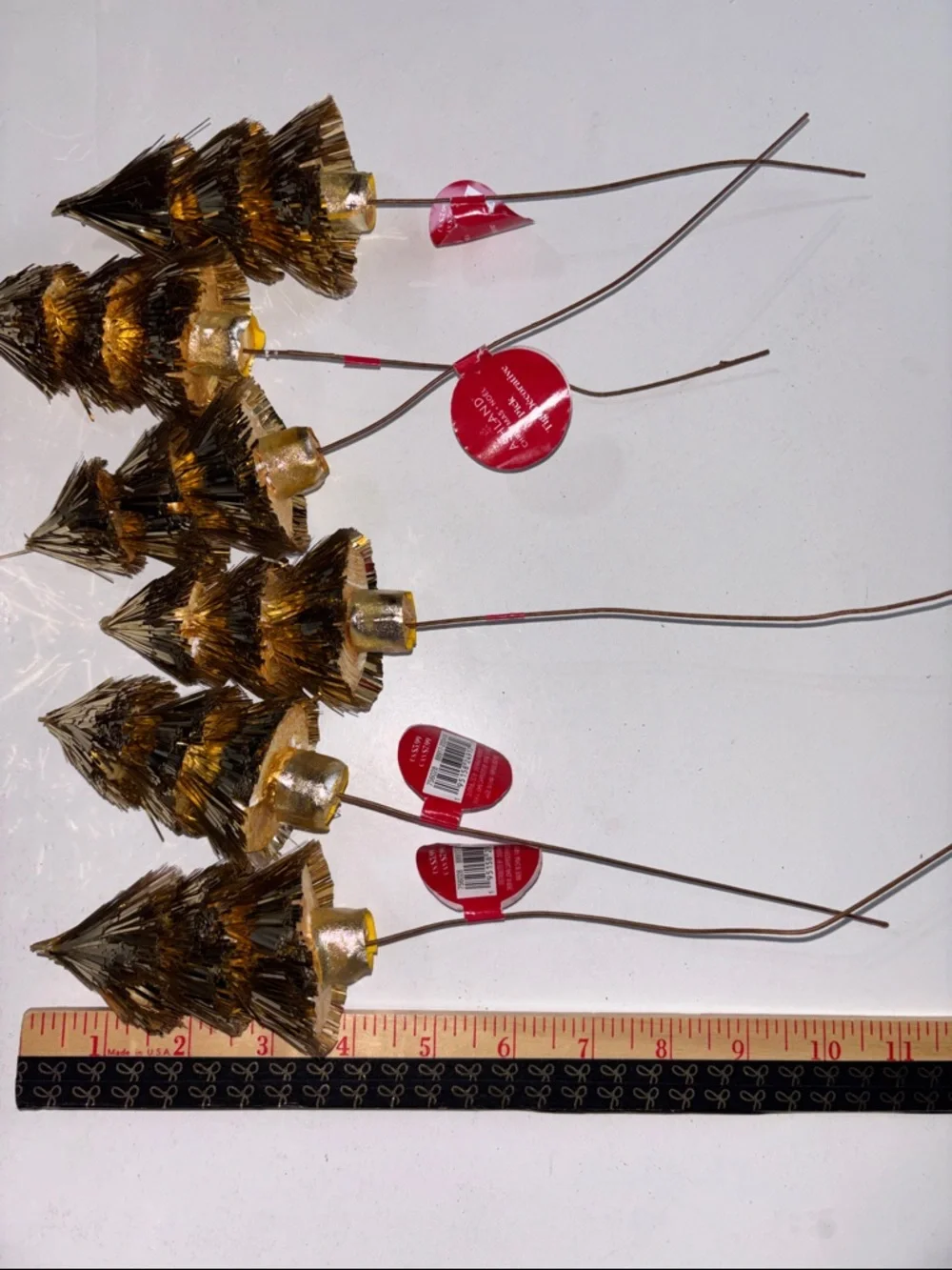 Gold Tinsel Tree Picks in Metallic Gold tree pics NEW SET OF 6 Gold Tinsel pics
